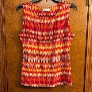 Calvin Klein Red and Orange Pleated Tank Top